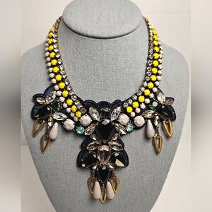[J. CREW] Gray & Citron Stones ○● Navy Backing ○● Bib Drop Statement Necklace